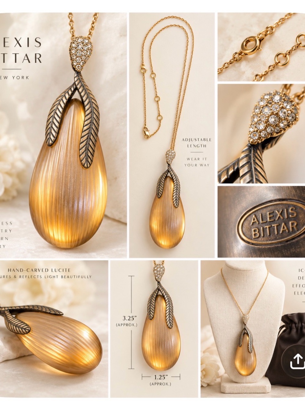 Alexis Bittar Amber Lucite Crystal Laurel Pendant Necklace